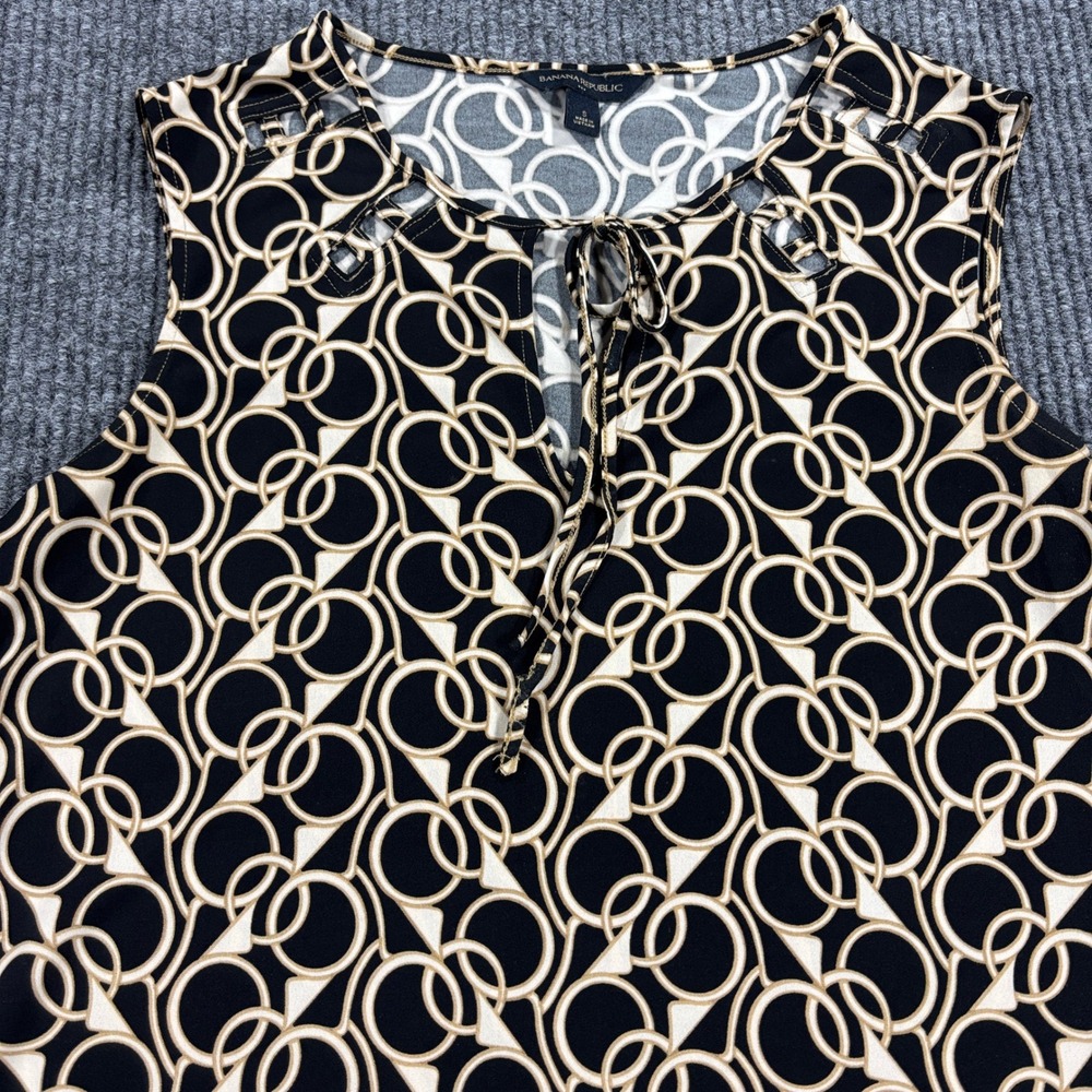 Banana Republic Shift Dress Womens Small Black Geometric Cut-Out Sleeveless‎